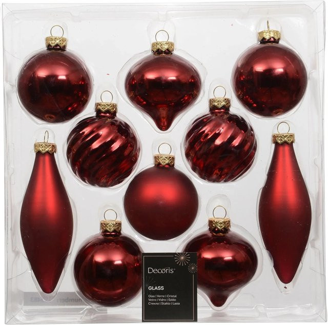 Decoris Weihnachtskugeln aus Glas in Rot, 10-teiliges Set - Bild 1