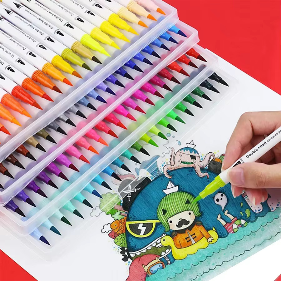 Waschbare Doppelkopf Farbmarker Set mit Brush-Spitze für Künstler und Schulbedarf in 100 Farben - Bild 3