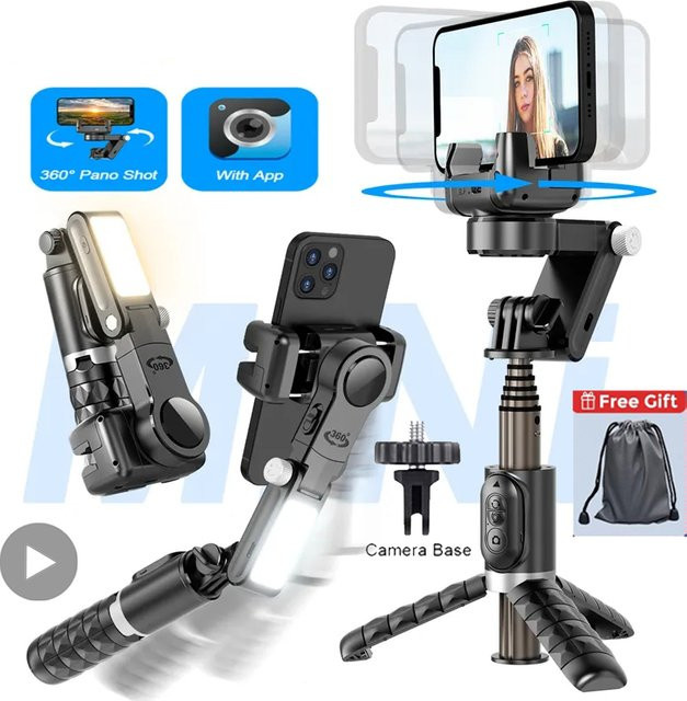 AyeBeau Handheld Gimbal Stabilisator mit Selfie Stick und Stativ für iPhone und Android Smartphones in Schwarz - Bild 1