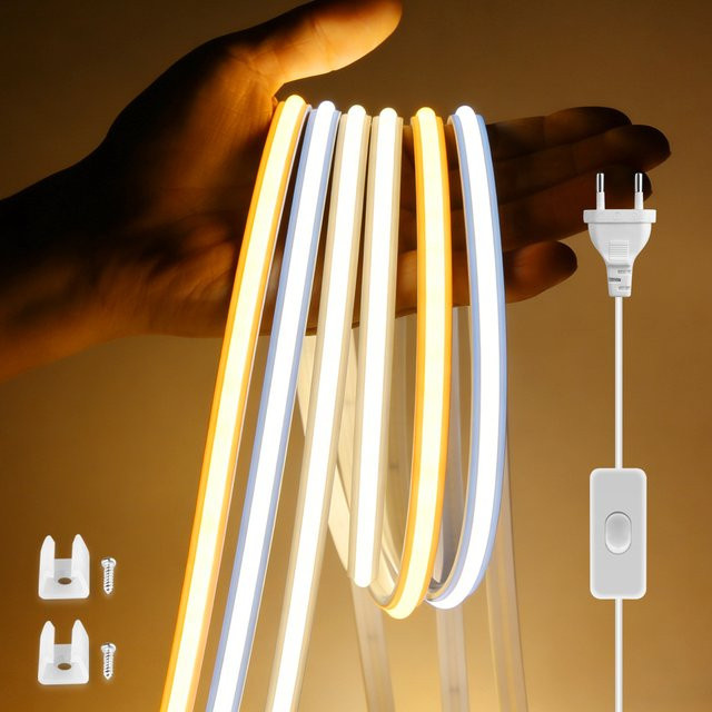 Gyarfas COB LED-Streifen Neonlicht in Weiß mit EU-Schalter, wasserdicht und feuerfest für Küche und Garten - Bild 1