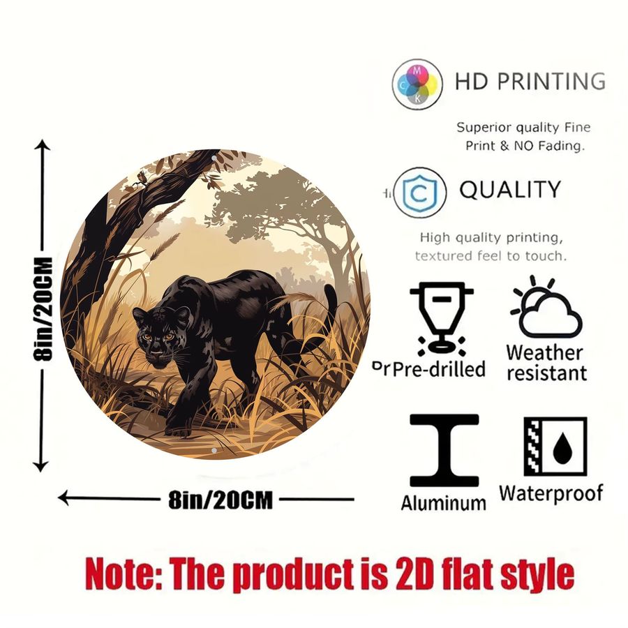 Vintage Black Panther Rundes Aluminium-Wandkunstschild in Schwarz, Durchmesser: 20,3 cm - Bild 2