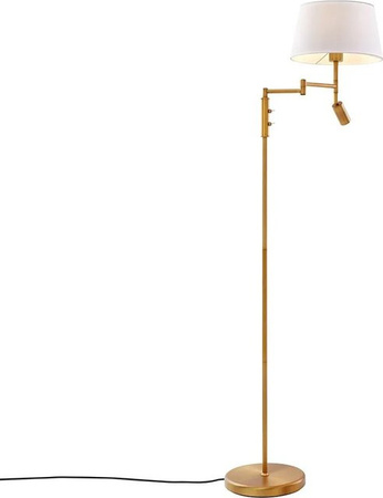 QAZQA Ladas Stehleuchte in Bronze mit weißem Schirm, dimmbar und mit verstellbarer Leselampe im Retro-Design