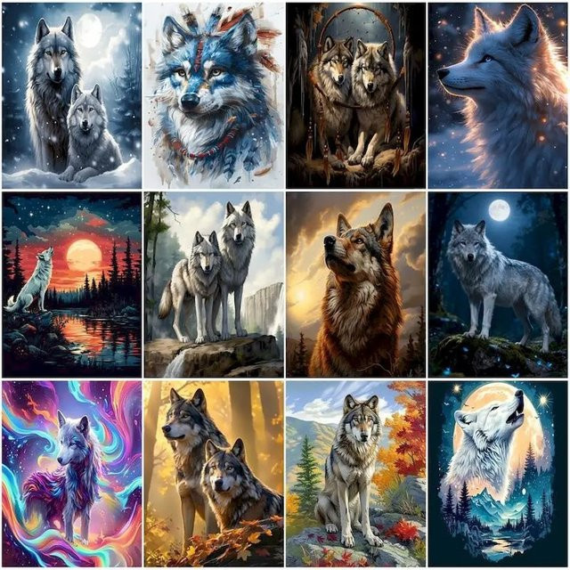 KAYOU Malset Malen nach Zahlen mit Wolf Motiv auf Leinwand, Mehrfarbig - Bild 1