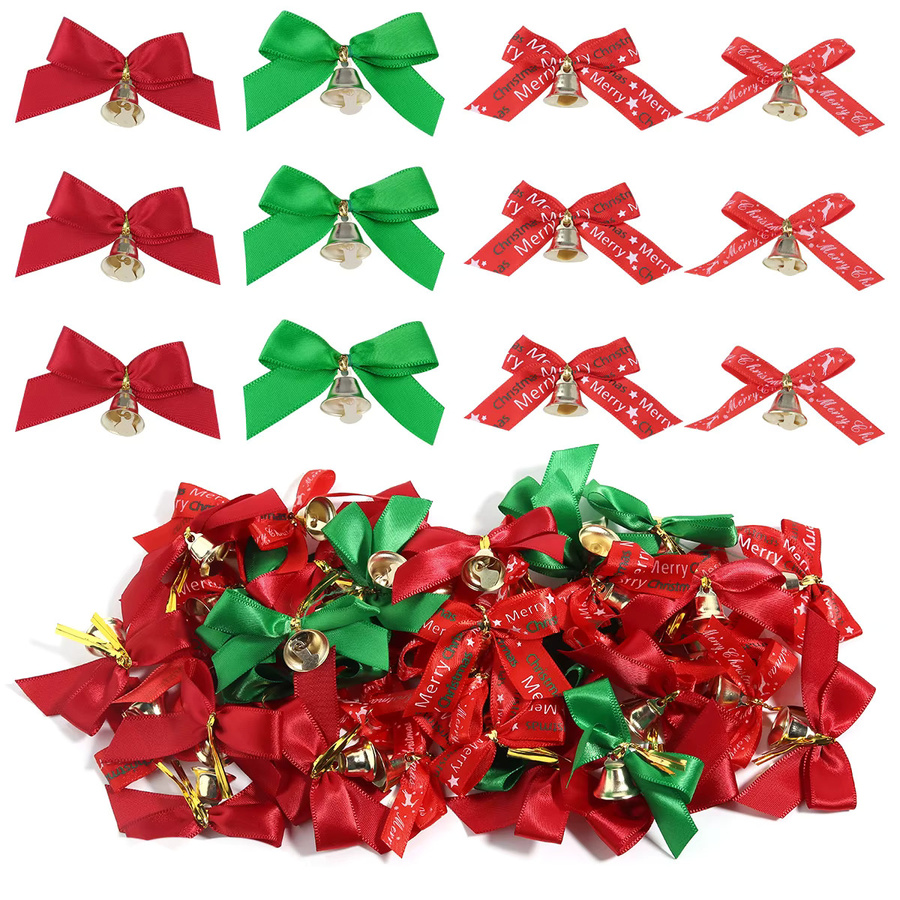 Rote Weihnachtsband-Schleifen mit Glöckchen und floralem Design für deine DIY-Geschenke, Hochzeiten und Partys - Bild 5