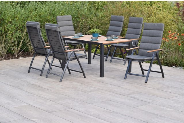 Merxx Tinos Gartenmöbel Set 13-tlg. aus Akazienholz und Aluminium mit Kissen in Grau und Anthrazit, B/T: 150 x 90 cm - Bild 1