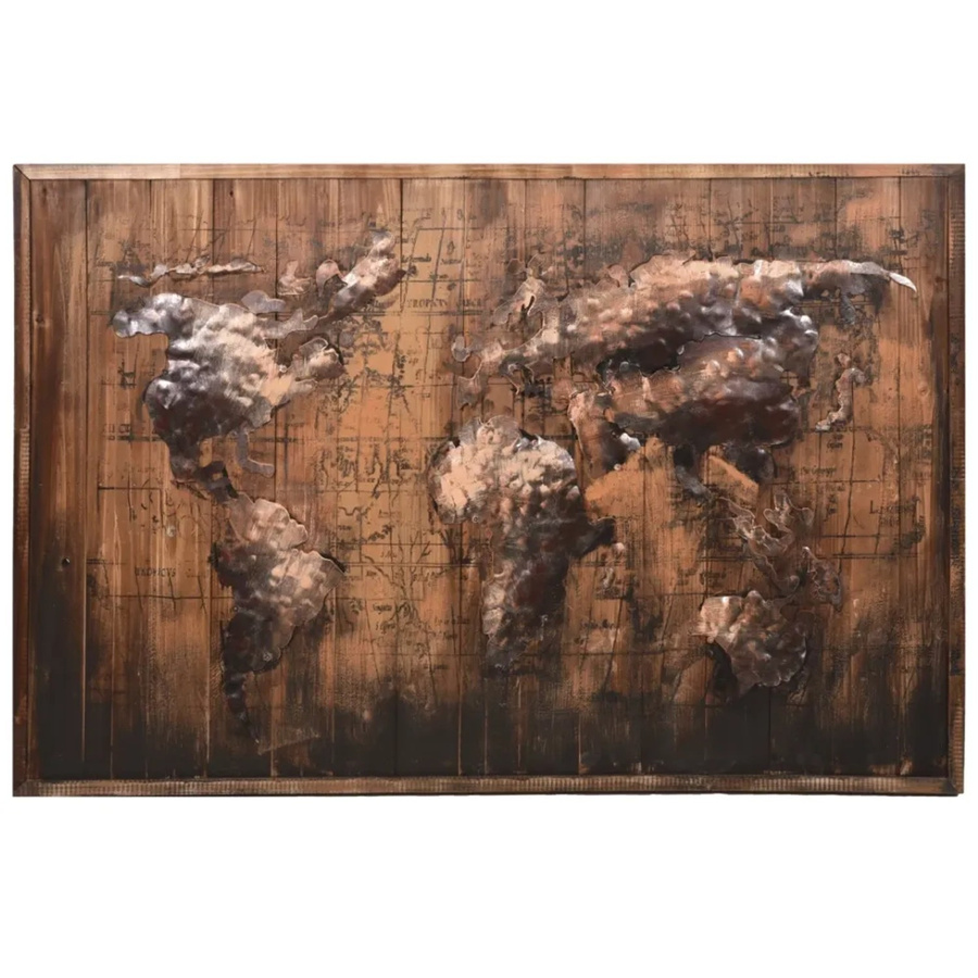 DELUKE 3D-Metallbild Weltkarte aus Stahl in Van Dyck Braun, Wandbild für Wohnzimmer, Flur oder Büro, H x B x T: 120 x 80 x 5 cm - Bild 2