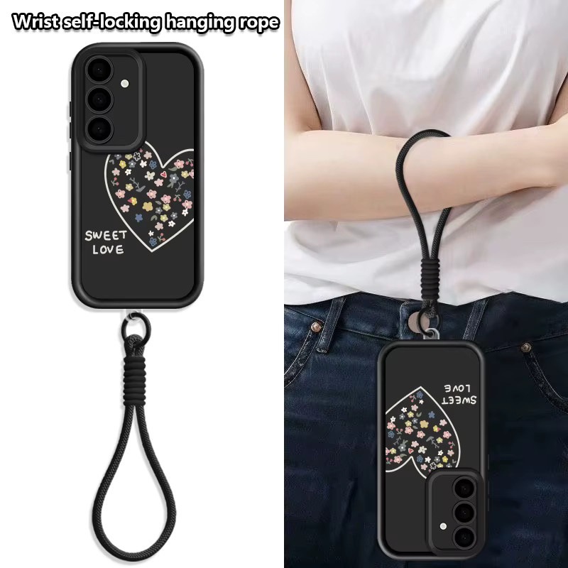 Samsung Handyhülle mit süßem Herzchen-Lanyard in Schwarz für Galaxy S25 S24 FE S26 S23 S22 Ultra A57 A37 A56 A16 A17 A26 A55 A15 A54 Cover - Bild 2