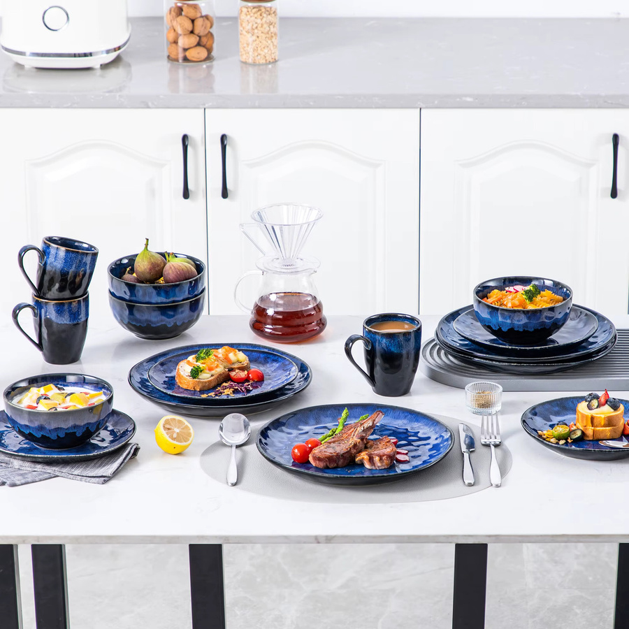 vancasso Tafelservice Sternenblau mit geometrischem Design, 16- oder 32-teiliges Geschirrset bestehend aus Speisetellern, Desserttellern, Schüsseln und Bechern - Bild 6