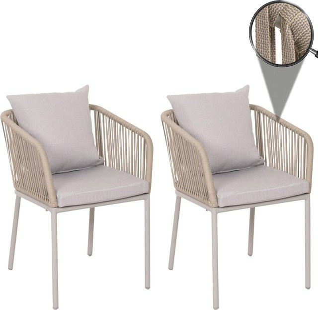 2er-Set Gartenstühle MCW N41 aus Aluminium mit wetterfestem Seilgeflecht und Kissen in Grau - Bild 1
