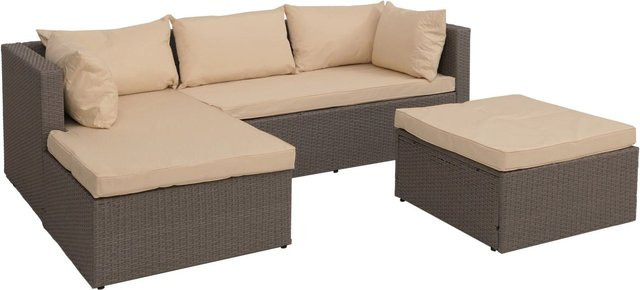 MCW Poly-Rattan Lounge-Set in L-Form, 3-teilige Garten-Sitzgruppe in Grau mit beigen Sitz- und Rückenpolstern - Bild 2