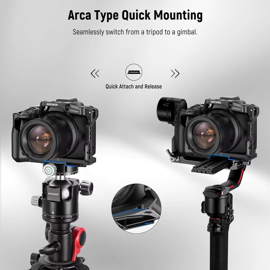 NEEWER R50 Kamerakäfig für Canon EOS R50, Aluminium Video-Rig mit NATO-Schiene, 1/4 Zoll Gewinde und 3/8 Zoll ARRI-Löchern, Schwarz - Bild 3