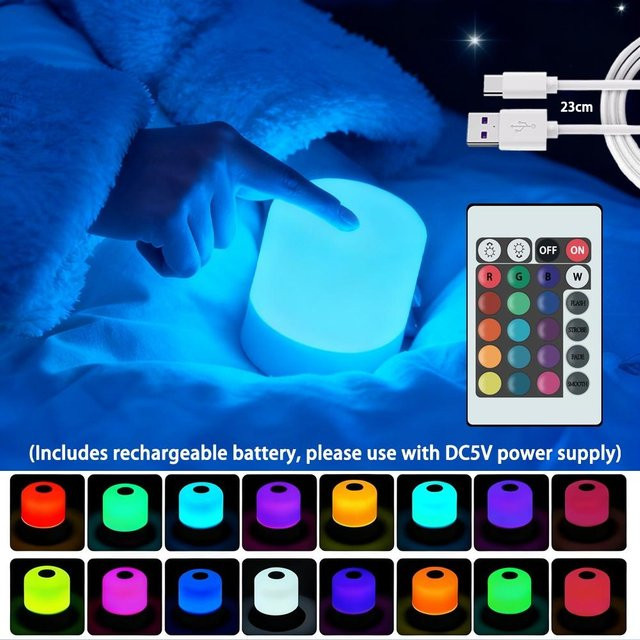 Meiteai-Home RGB Nachtlicht Set, 2er Pack, dimmbar und wiederaufladbar, weiß, Touchscreen Schreibtischlampe für Schlafzimmer und Nachttisch - Bild 1