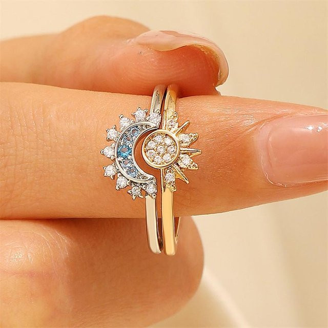 YULIN Ring-Set, Sonnen- und Mondring, Zirkonia, Bicolor, Damen - Bild 1