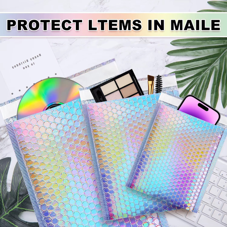 30 Stück holografische Luftpolstertaschen in Pink, wasserdichte und selbstklebende Versandtaschen aus Kunststoff mit Glitzer-Effekt - Bild 2