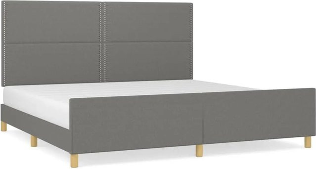 vidaXL Bettgestell mit Kopfteil in Dunkelgrau, modernes Polsterbett aus Stoff und Holz, B/T/H: 200 x 203 x 128 cm - Bild 1