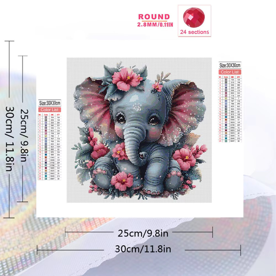 YUTTEE Diamantmalerei Elefant mit Blumen Motiv als 5D DIY Mosaik Stickerei Set für dein Home Decor - Bild 2