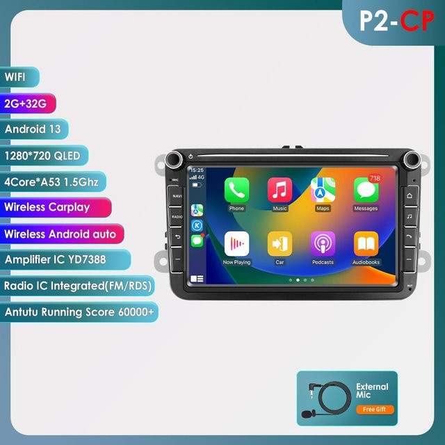 Ossuret Multimedia-Player Android 13 mit Carplay und GPS für Volkswagen Golf 5, Transporter, Passat B6, Polo, Jetta sowie Skoda und Seat, Schwarz, 2GB RAM, 32GB Speicher - Bild 1