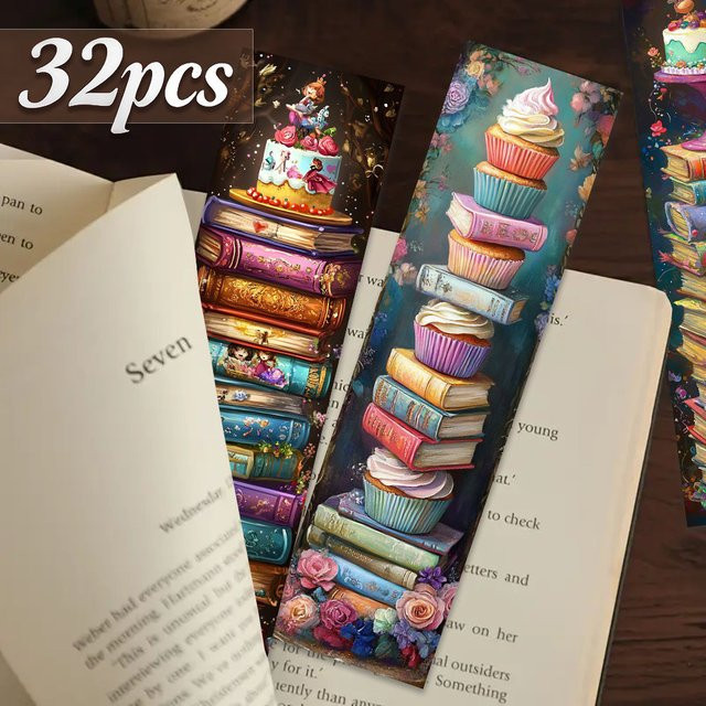 32 Stück Lesezeichen im Kuchen-Design aus Papier, Mehrfarbig - Bild 1