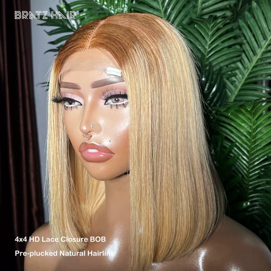 Bratz Hair Ombre Braun-Blond Bob Perücke Echthaar, Damen - Bild 2