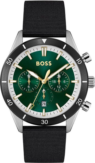 BOSS Chronograph, Quarz, Edelstahl, Leder, Grün, 44 mm, Herren - Bild 1