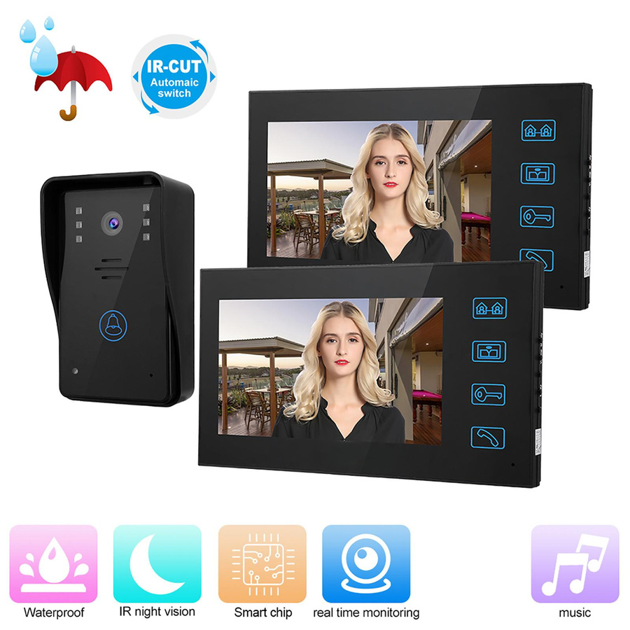 GoolRC Video-Türsprechanlage mit 2 Monitoren und 7 Zoll Touch-Display in Schwarz inklusive Nachtsicht und EU-Standard - Bild 3