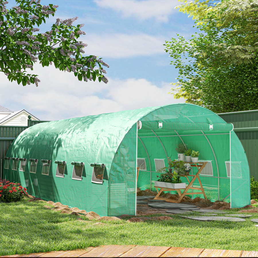 Aosom Outsunny Garten-Tunnel-Gewächshaus in Grün mit 16 Fenstern und aufrollbarer Reißverschlusstür, B/T/H: 8 x 3 x 2 m - Bild 2
