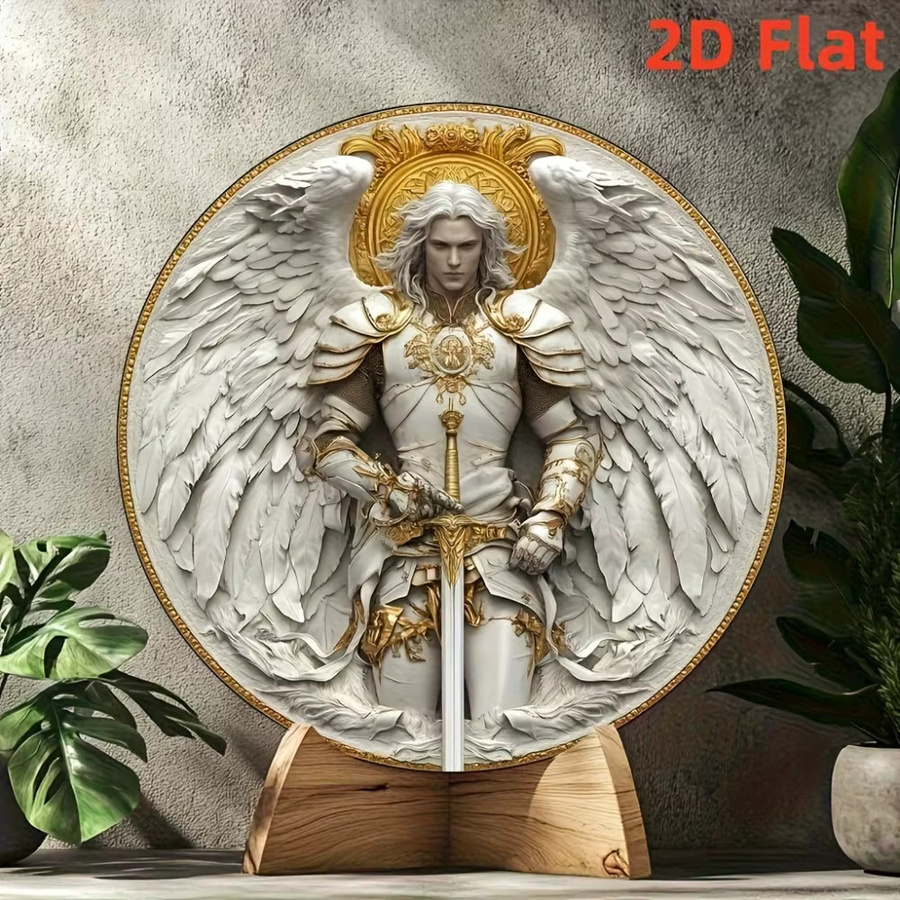 CIFBUY St. Michael 3D Metall-Wandkunst rundes Aluminiumschild mit Engel- und floralem Motiv Durchmesser: 20 cm - Bild 3