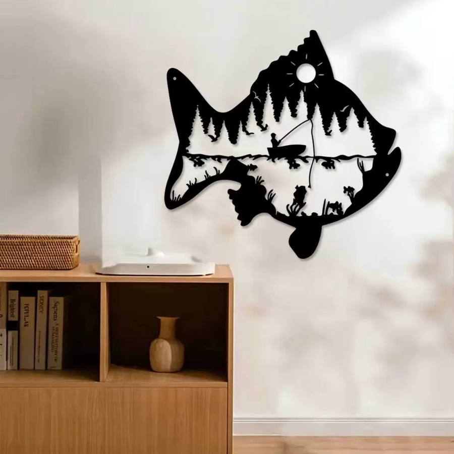 CIFBUY Metall-Fisch-Wandkunst in Schwarz als maritime Eisenskulptur für drinnen und draußen - Bild 5