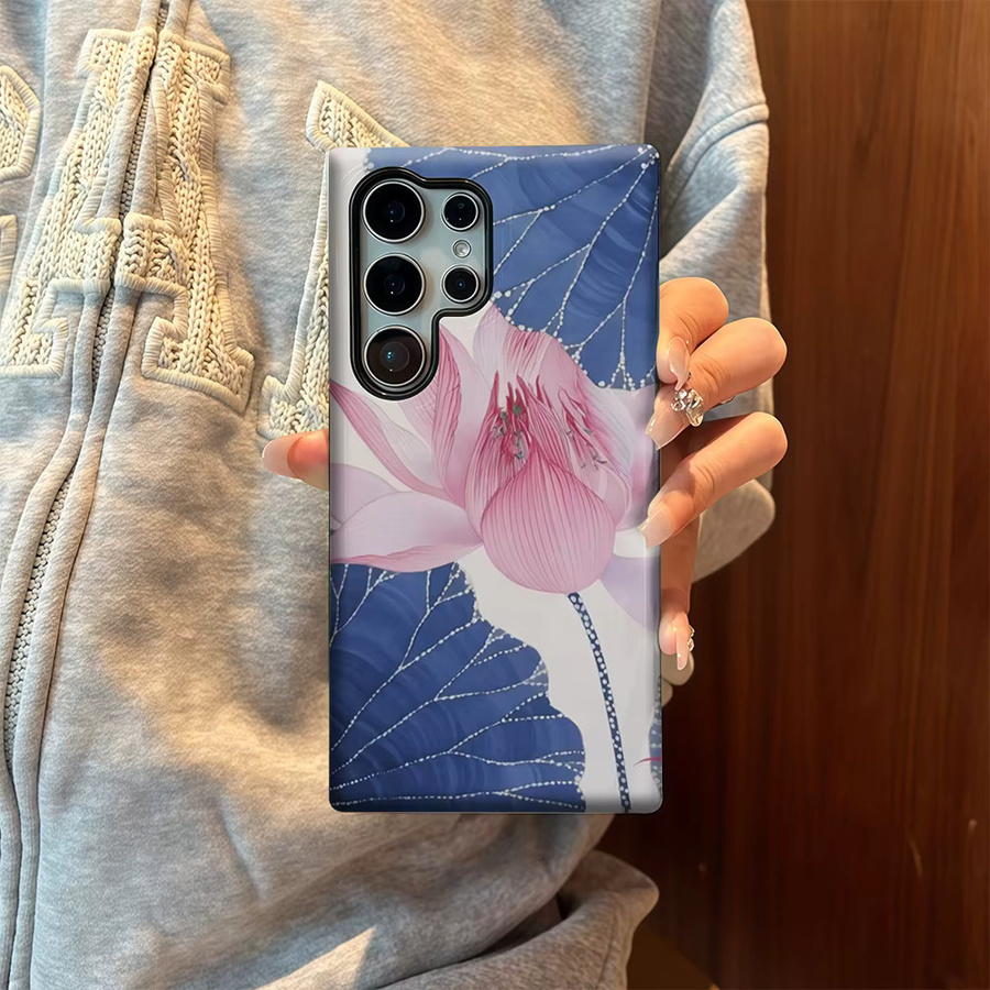 Handyhülle Blaue Lotus Art für Samsung Galaxy S25 Ultra, S24 und S23 Ultra Plus mit glänzender doppellagiger Rückseite in Blau und Multicolour - Bild 4