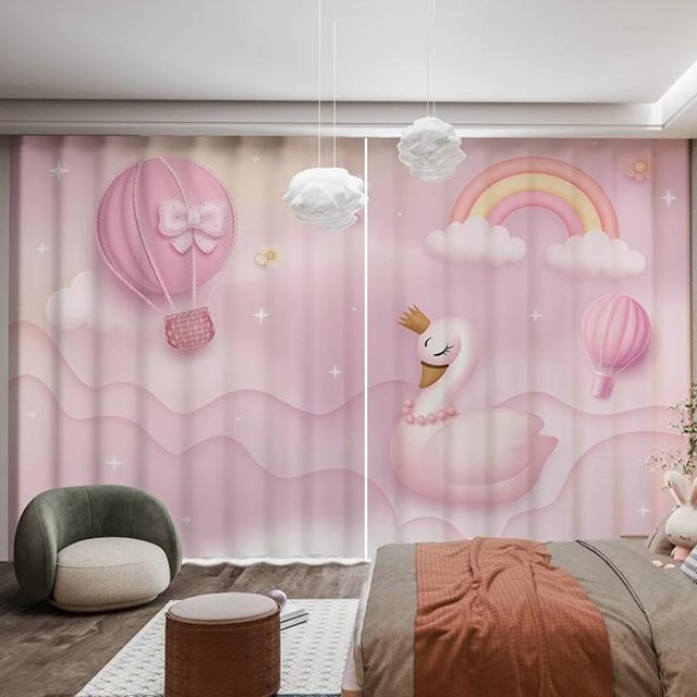 Yiran Furniture Einhorn Vorhang für Kinder in Rosa mit Regenbogen-Motiv, 2er-Set, halbtransparent, Polyester, B/T/H: 50 x 0 x 100 cm pro Paneel - Bild 1