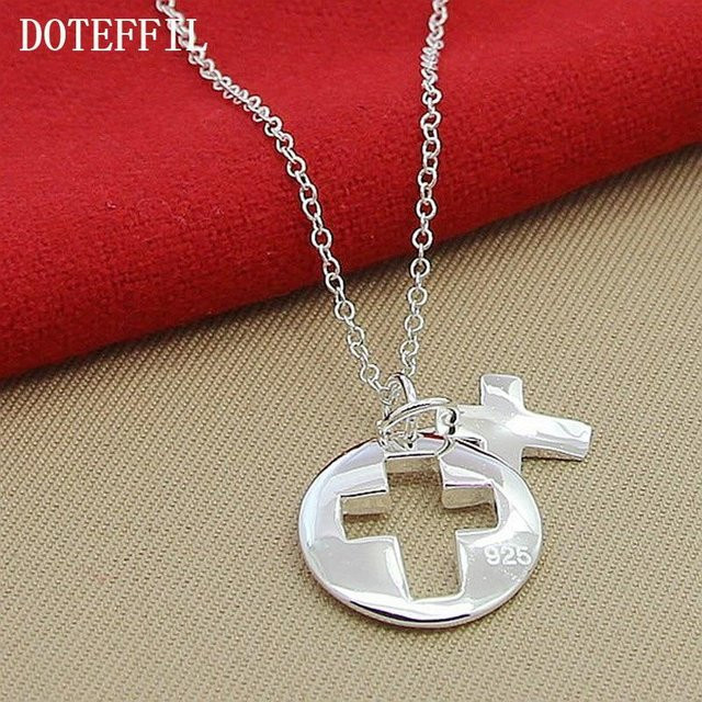 Halskette mit rundem Kreuz-Anhänger, 925 Silber, 45,7 cm, Damen - Bild 1