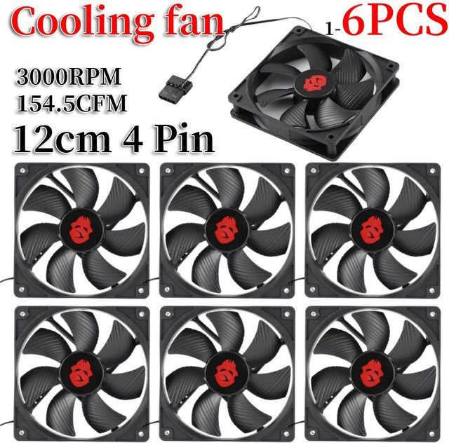 120mm PC Gehäuse Lüfter 12V mit 3000 U/min und 4-poligem Anschluss in Schwarz - Bild 1