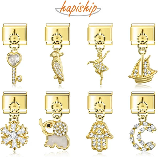 Hapiship Charms Links, Edelstahl, Zirkonia, Damen, Gold - Bild 1