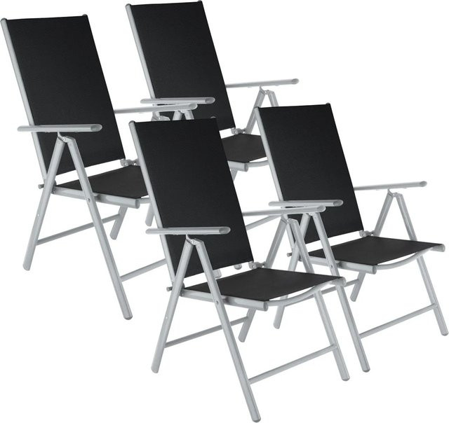 tectake Marilena Aluminium-Gartenstuhl Set, 4er Set, klappbar, wetterfest und UV-beständig, Schwarz-Silber, B/T/H: 56 x 43 x 105 cm - Bild 2