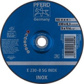 PFERD Schruppscheibe SG INOX Leistungslinie für Edelstahl, Blau, Durchmesser: 230 mm, Breite: 8,3 mm, Bohrung: 22,23 mm - Bild 1
