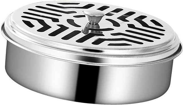 KONNWEI Räucherspiralenhalter aus Edelstahl in Silber, runder und feuerfester Fliegenspiralenhalter mit Deckel für Aromatherapie - Bild 1