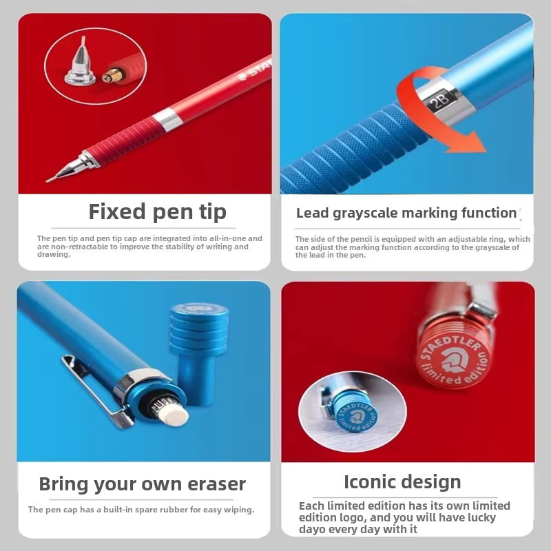 Staedtler Druckbleistift 925 in Rot mit 0,5 mm Mine und 2B Graphit für Skizzen und Zeichnungen - Bild 2