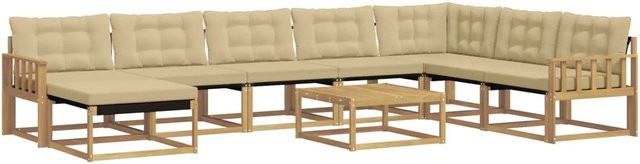 vidaXL Outdoor-Sofagarnitur 9-teilig aus Akazie Massivholz in Weiß und Beige mit Textilene-Polstern und L-Form - Bild 1