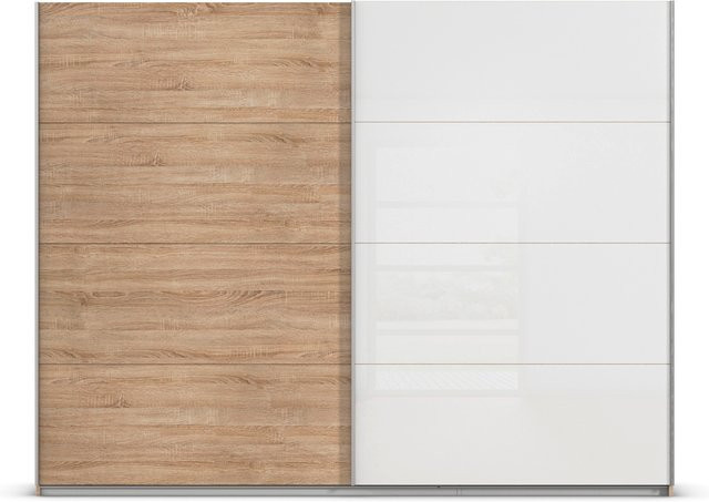 RAUCH Quadra Schwebetürenschrank mit Glaselementen, Korpus Eiche und weißem Glas, B/T/H: 271 x 62 x 210 cm - Bild 1