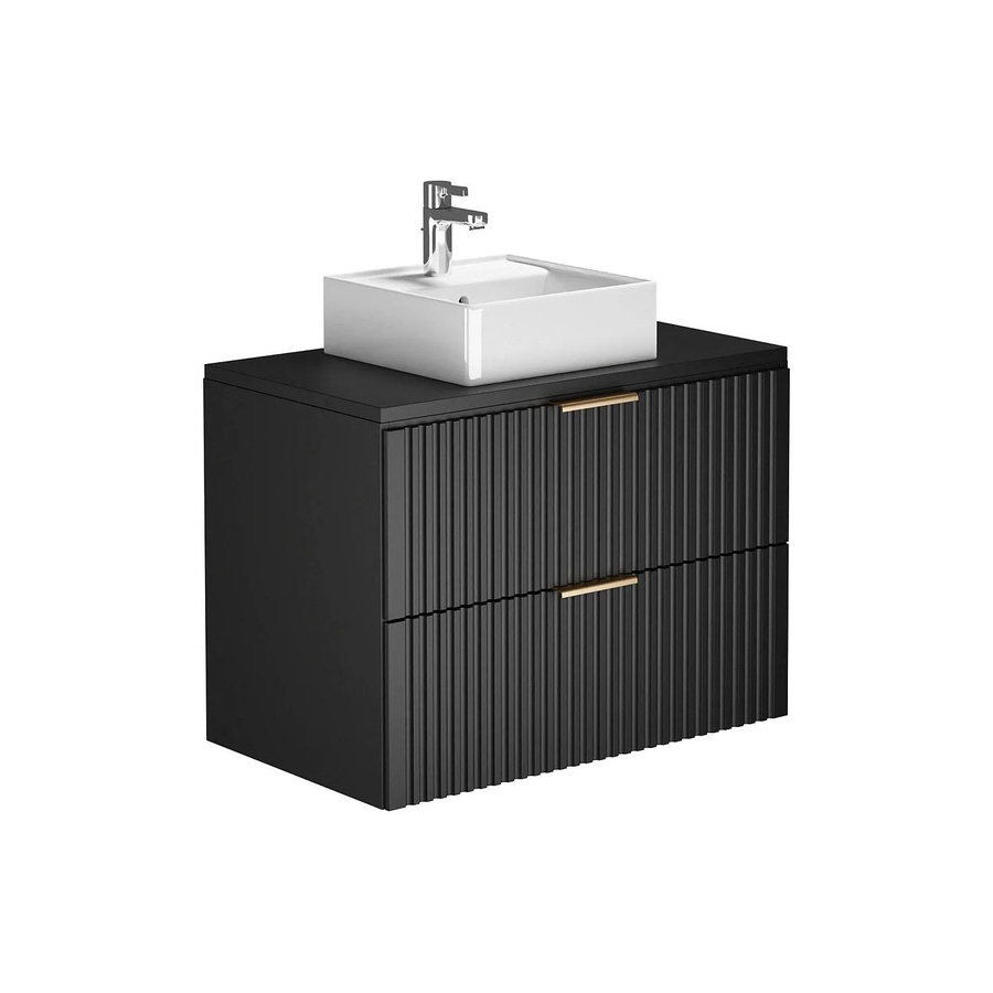 Vente-unique Einzelwaschtisch Zevara in Schwarz Matt, Art-déco-Stil, Breite: 80 cm, Tiefe: 46 cm, Höhe: 57 cm - Bild 2