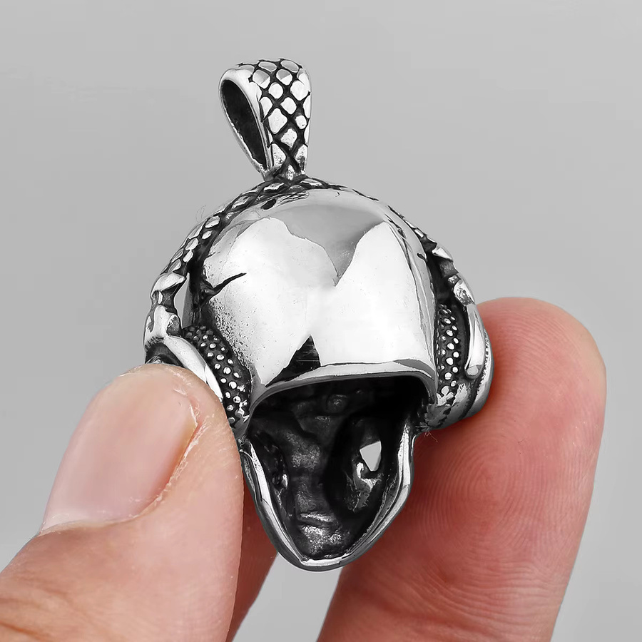 HNSP Totenkopf-Anhänger Halskette, Edelstahl, Silber, Herren - Bild 2