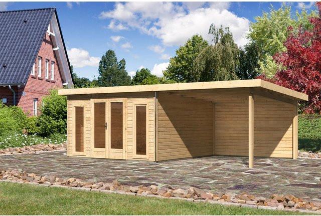 Karibu Holz-Gartenhaus Norrköping mit Pultdach in Braun, B/T: 365 x 365 cm - Bild 1