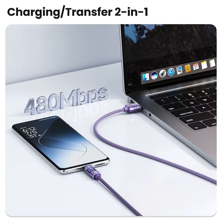Toocki USB-C-Kabel 100W 6A Schnellladekabel mit automatischer Abschaltung in Grau - Bild 3