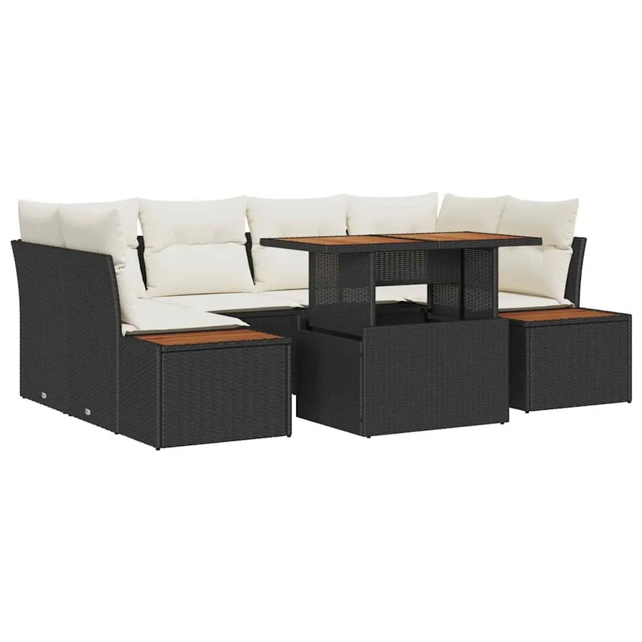 vidaXL Garten-Sofa-Set aus Poly Rattan mit Speicherfunktion, 7-teilig, Schwarz - Bild 2