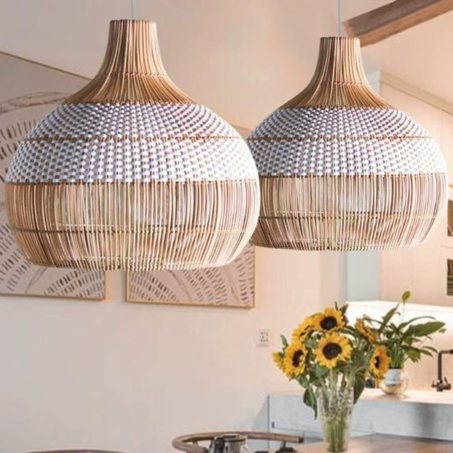 JOYINLED Vintage Rattan Pendelleuchte handgewebt im Boho-Stil für Wohnzimmer und Esszimmer, Durchmesser: 35 cm, Fassung E27 - Bild 2