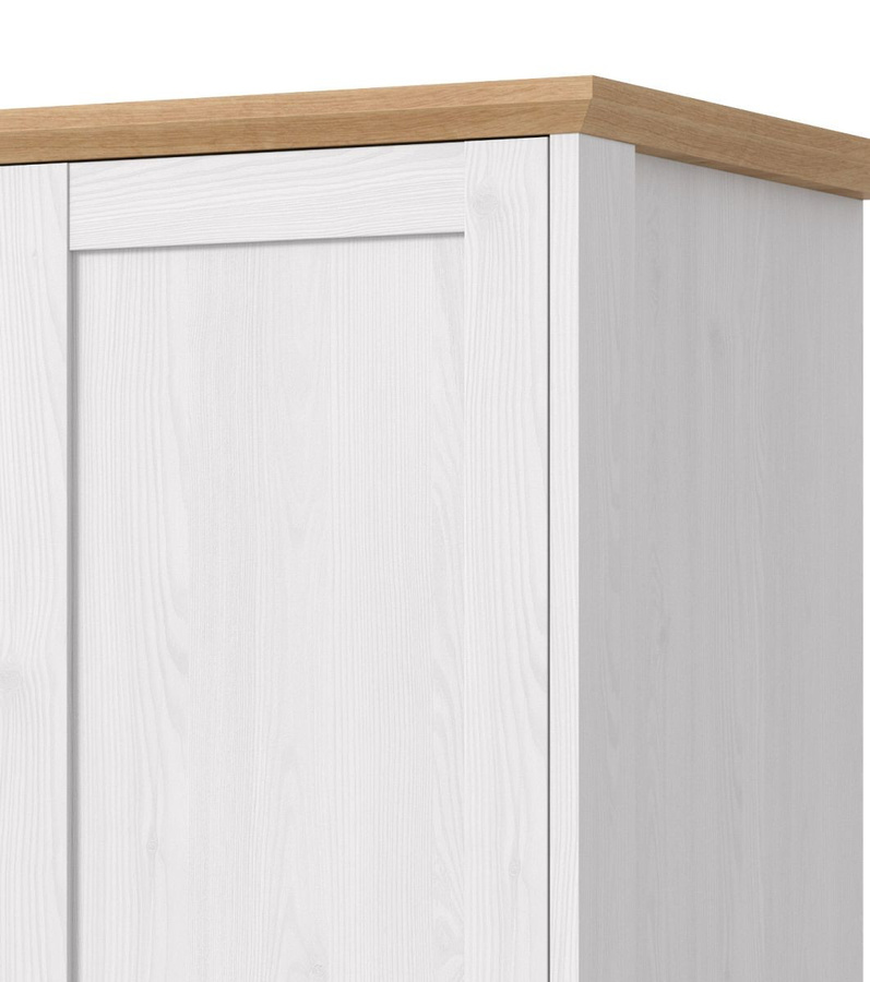 Kleiderschrank Mirano Landhausstil in Weiß und Lärche mit integrierten Schubladen und Spiegel, B/T/H: 200 x 61 x 188 cm - Bild 2