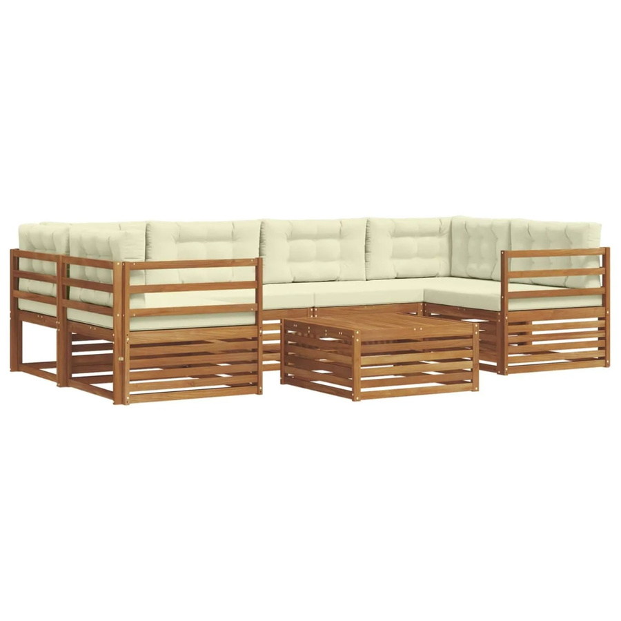 vidaXL Outdoor-Sofagarnitur 8-teilig L-Form aus Akazienholz mit Kissen in Natur und Creme - Bild 2