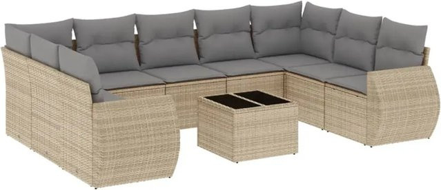 vidaXL 10-teilige Garten-Sofagarnitur aus Poly-Rattan mit Kissen in Beige - Bild 1