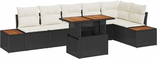 vidaXL 7-teiliges Garten-Sofa-Set aus Poly-Rattan in Schwarz mit Kissen und Tisch - Bild 1