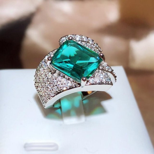 YIRAN Diamantring, Paraiba See Grün, Damen, verstellbar - Bild 1